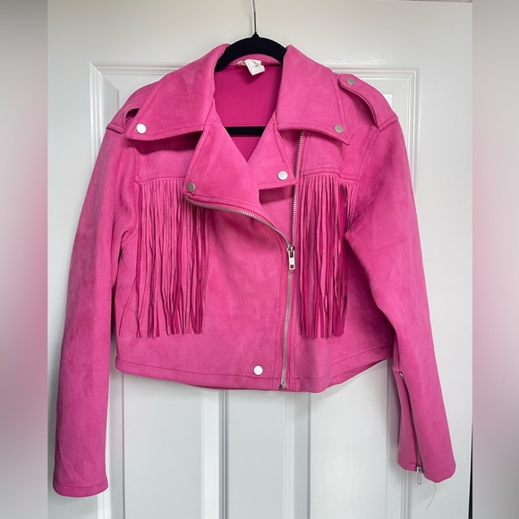 POL Jackets & Blazers - POL Pink Fringe Moto Jacket